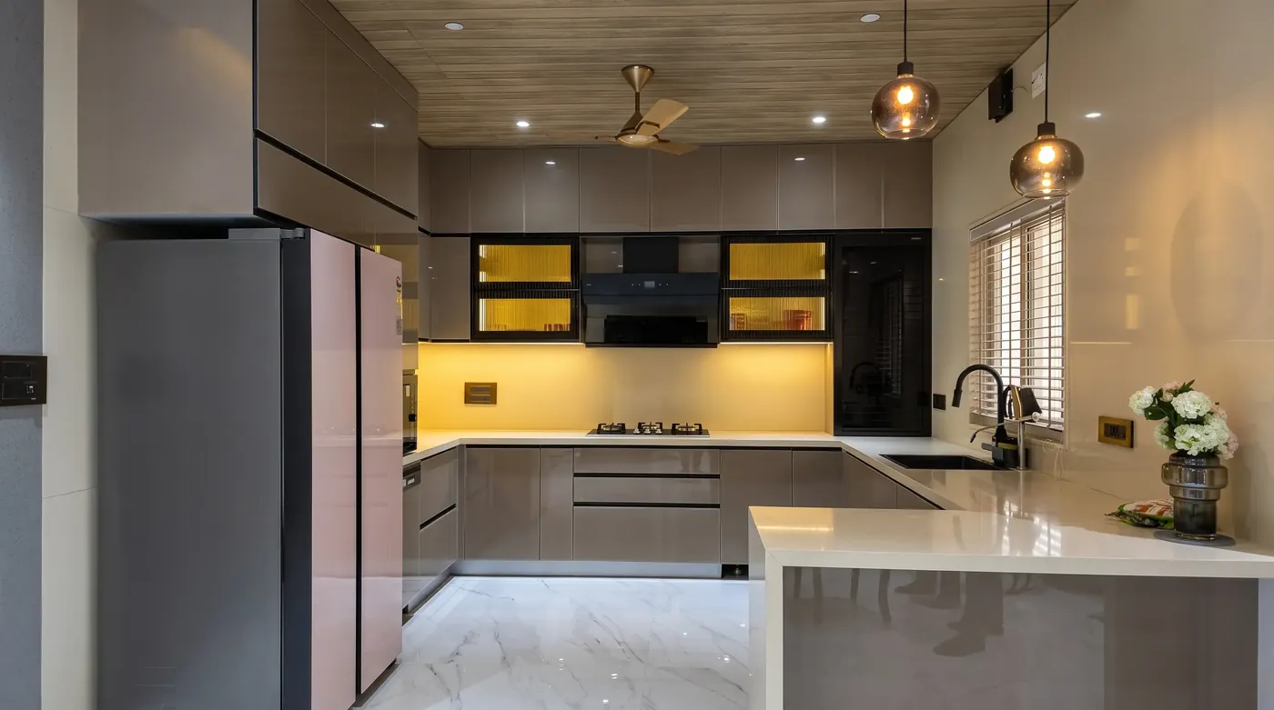 Yellow modular kitchen by Kalky Interior in Bhubaneswar